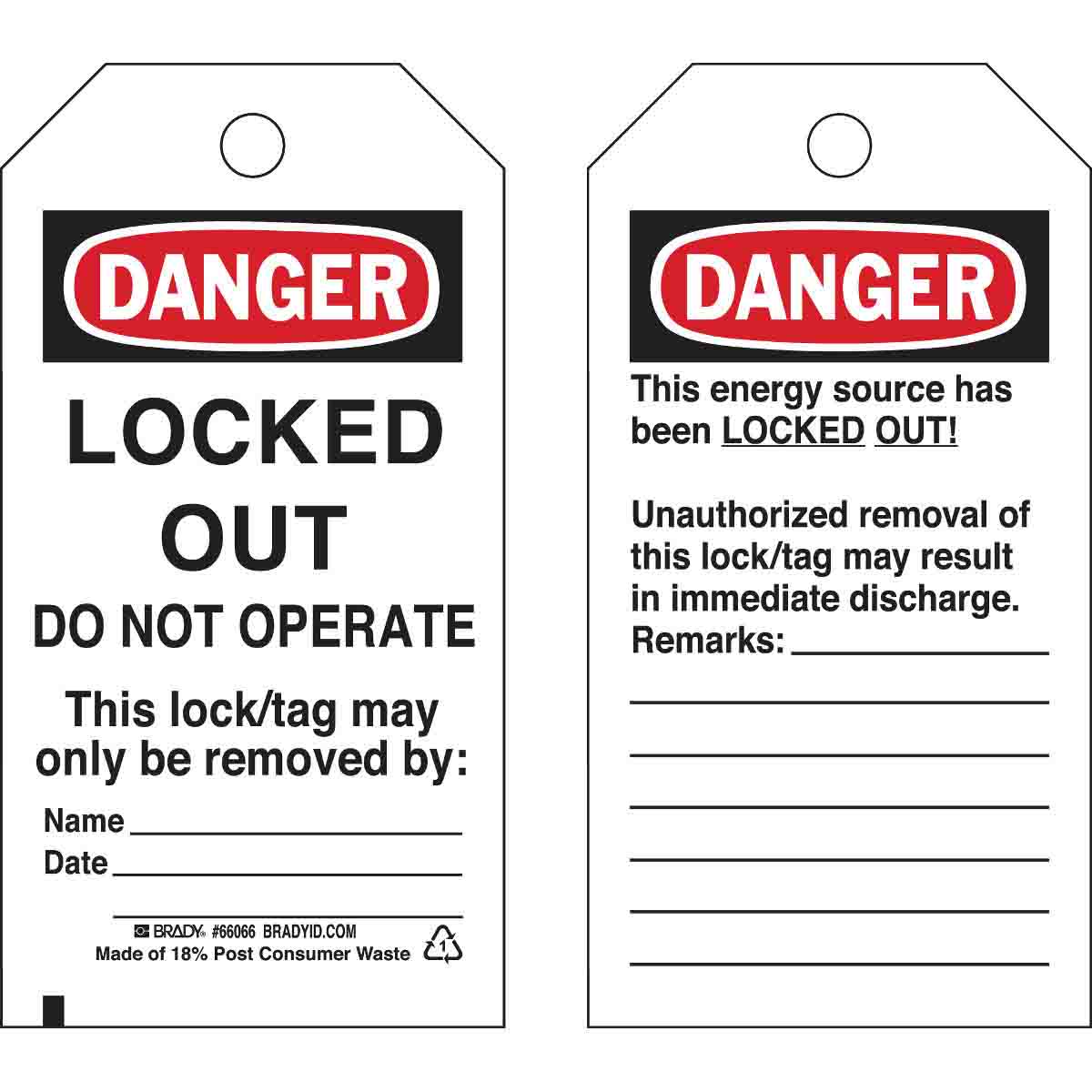 "DANGER, DO NOT OPERATE" LO/TO TAGS