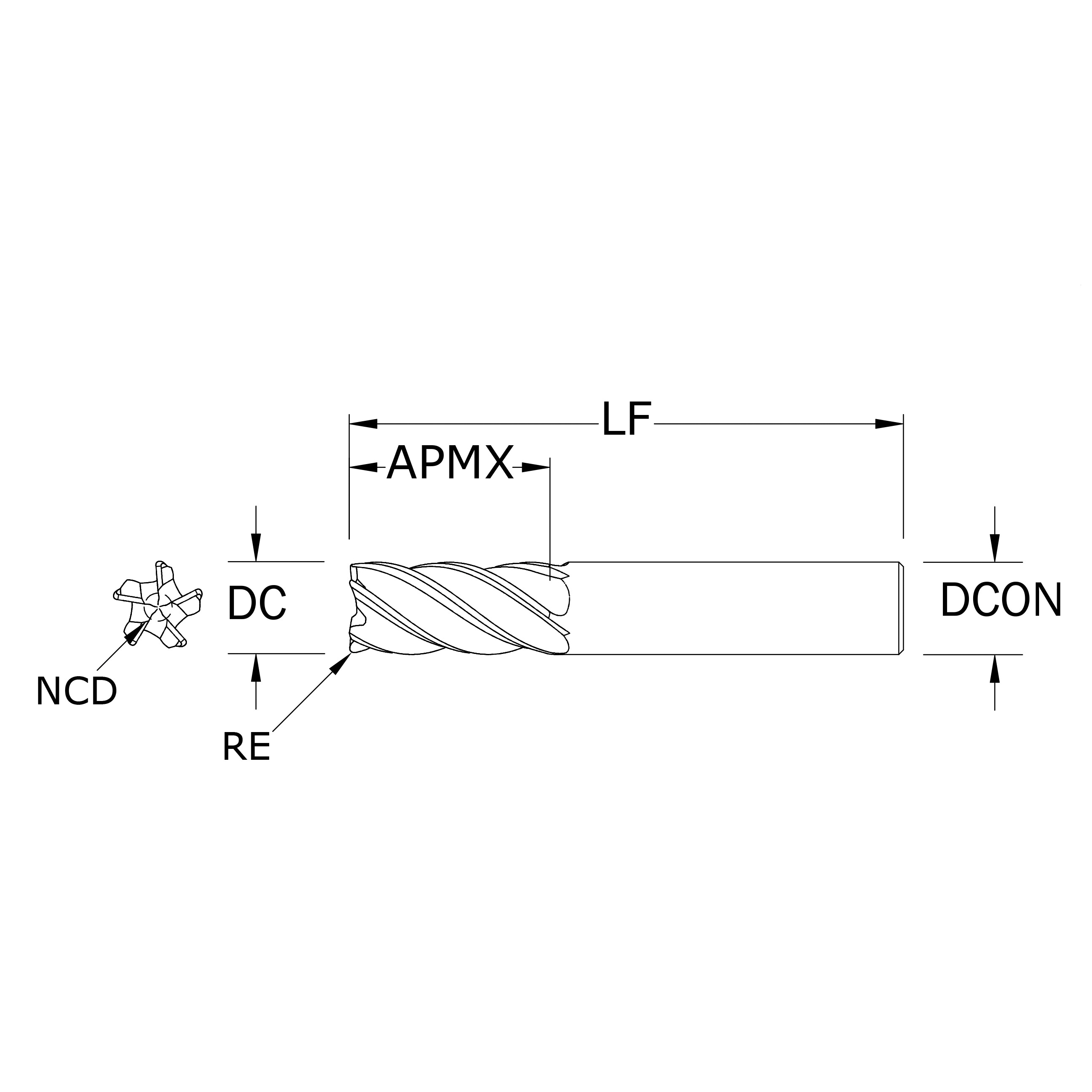Mars Supply 1/2" SER Z5C 5FL ZCARB HPR END MILL .030R
