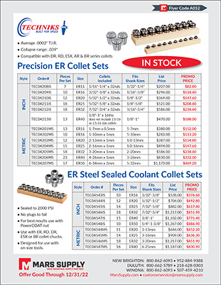 Techniks Precision ER Collet Sets and ER Steel Sealed Coolant Collet Sets