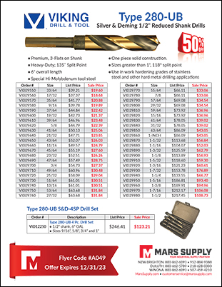 Viking Type 280-UB Reduced Shank Drills