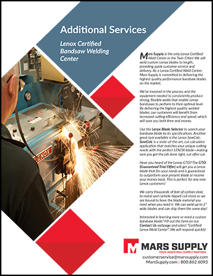 Additional Services Lenox Certified Bandsaw Welding Center